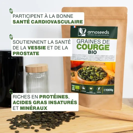 Graines de Courge Bio 1KG - Origine Europe - Cucurbita pepo - Non grillées, Sans sel, 100% naturelles - Qualité Supérieure