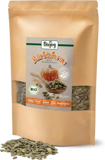 Graines de Courge décortiquées BIO (1 kg), graines de citrouilles crues graines brutes de courges décortiquées 1 kg (Lot de 1)