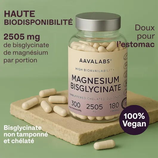 Magnesium Bisglycinate 2505mg - Magnesium Glycinate Chelaté Hautement Biodisponible 300mg Élémentaire - Bisglycinate de Magnésium Non Tamponé, Vegan - Fatigue, Sommeil, Muscles - 180 Gélules