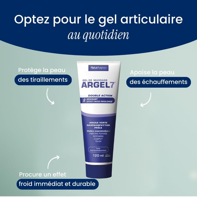NaturAvignon Argel 7 gel de massage gênes articulaires et contracture musculaire - argile verte, harpagophytum - Creme massage genoux douleur dos - effet cryothérapie et relaxation - Tube 120mL x3 120 ml (Lot de 3)