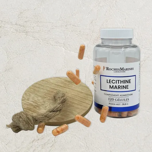 Roches Marines - Complément alimentaire Lécithine marine - Maintien de la Mémoire et de la Concentration - Oméga 3 sous forme phospholipides - 120 gélules - Développé en France
