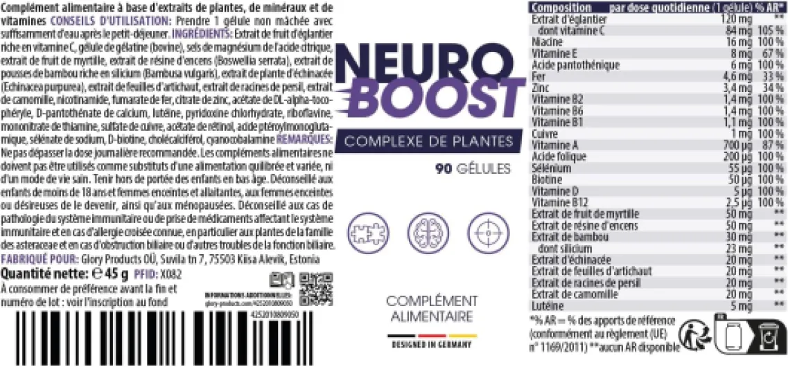 Neuro Boost Kapseln - Complexe végétal - Pour hommes et femmes - 60 gélules 5x 5 Dosen