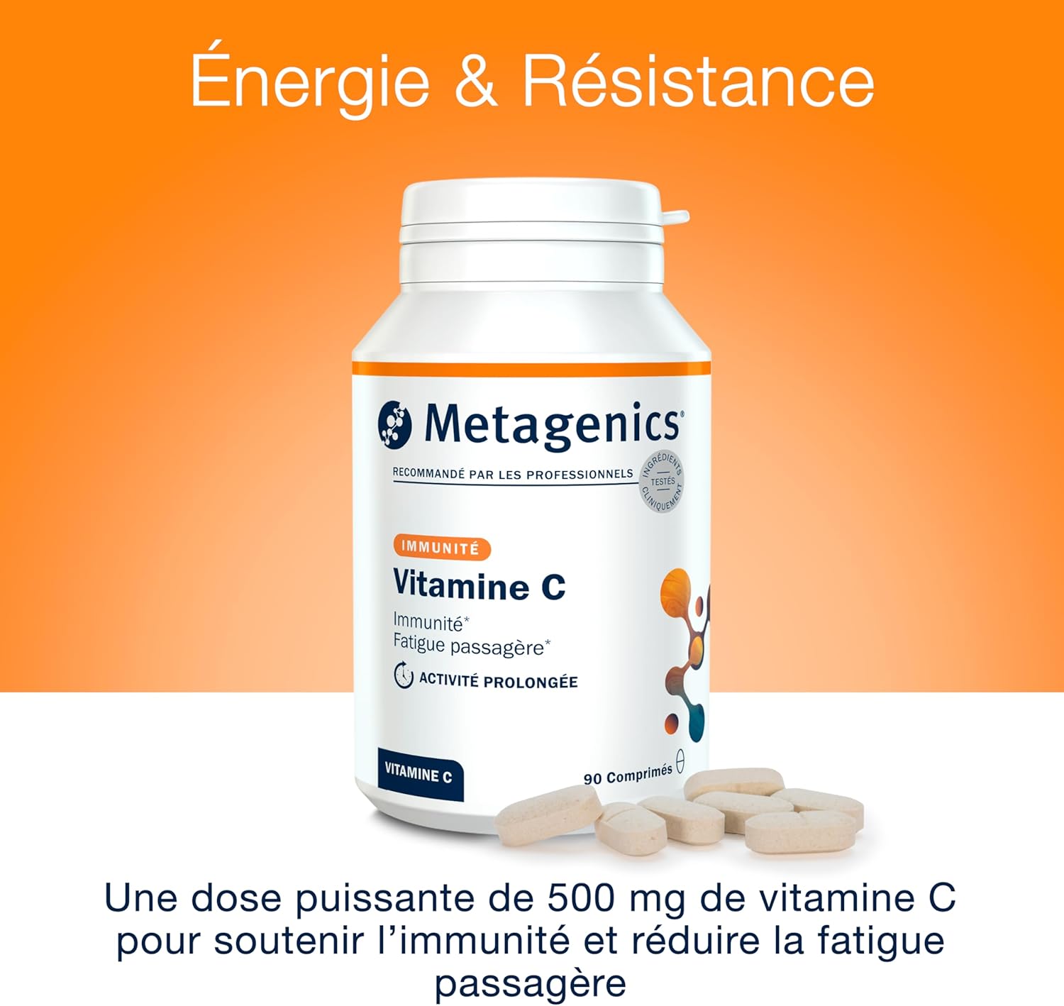Vitamine C - Soutien Immunitaire - Haute Biodisponibilité - Réduction de la Fatigue, Antioxydant Naturel - Sans Gluten, Végétalien - 90 Comprimés - 3 Mois