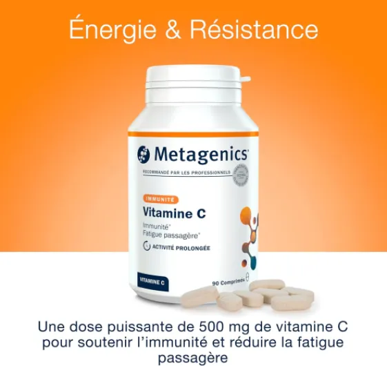 Vitamine C - Soutien Immunitaire - Haute Biodisponibilité - Réduction de la Fatigue, Antioxydant Naturel - Sans Gluten, Végétalien - 90 Comprimés - 3 Mois