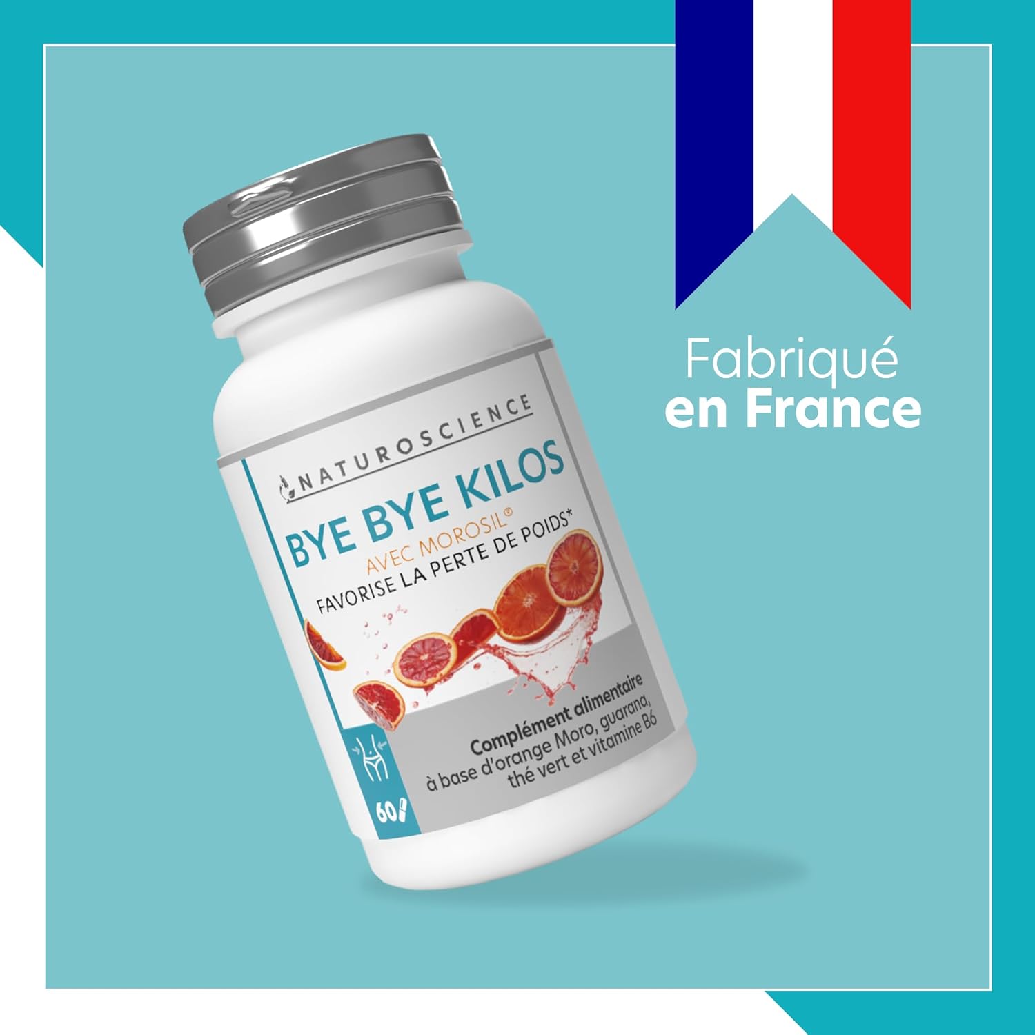 ByeBye Kilos - Complément Alimentaire Minceur, Perte de Poids, Brûleur de Graisse - Extrait d’Orange Sanguine Morosil Breveté, Guarana, Thé Vert, Vitamine B6-60 Gélules